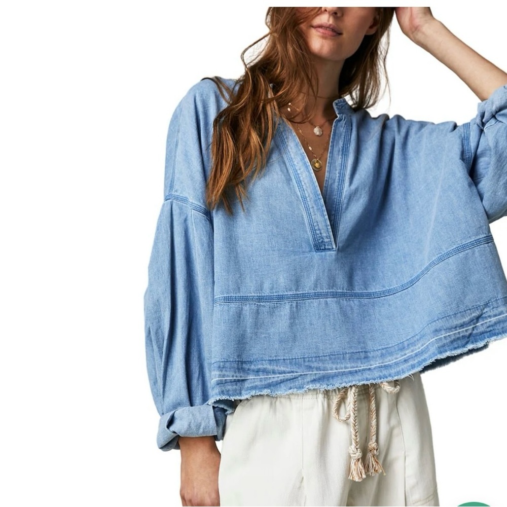 Free People Light Blue Blouse